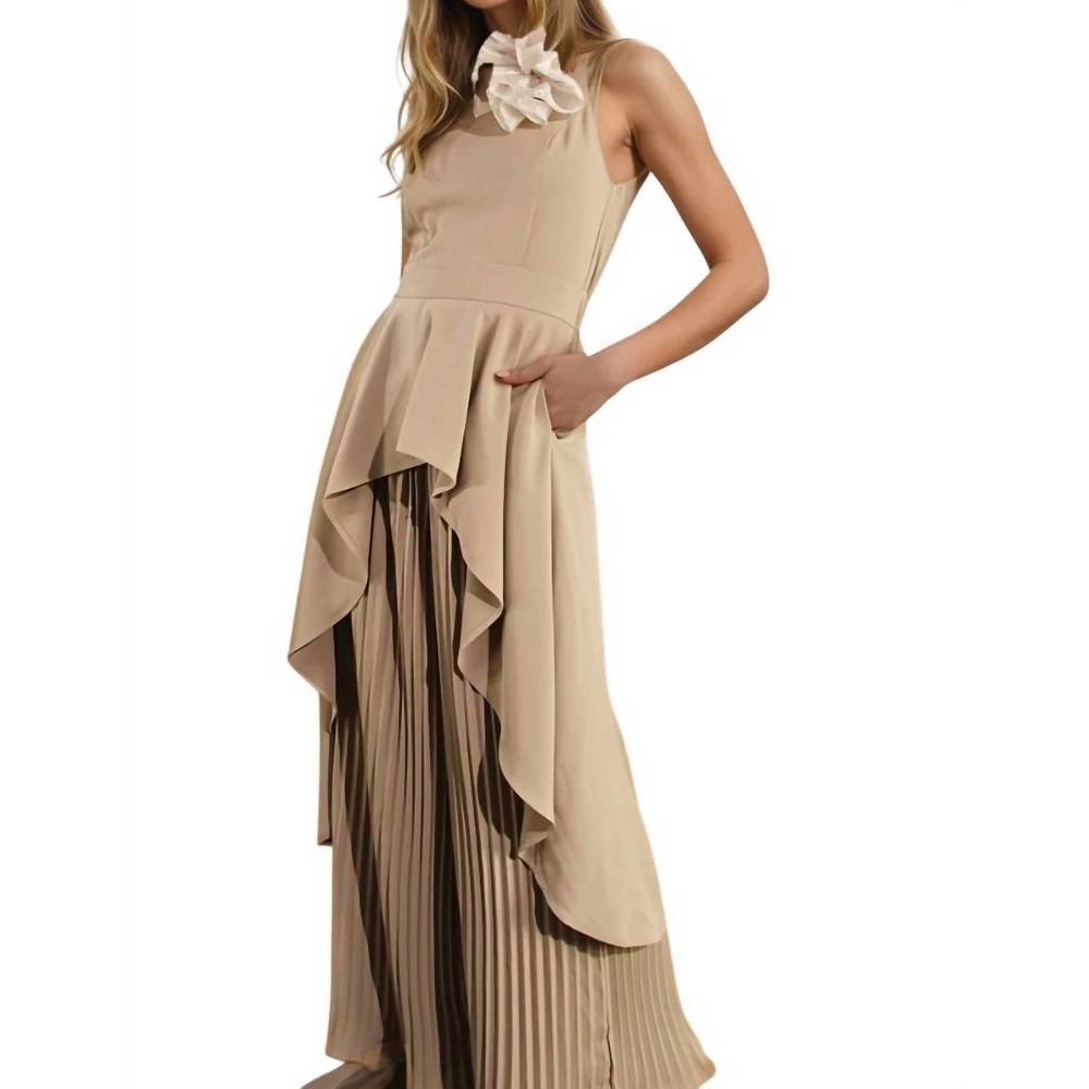 NEW MULLA michelle hi-low hem high-neck top & pleated pant set in taupe